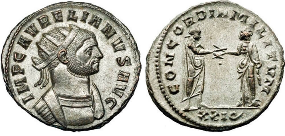 An antoninianus coin celebrating the CONCORDIA MILITVM