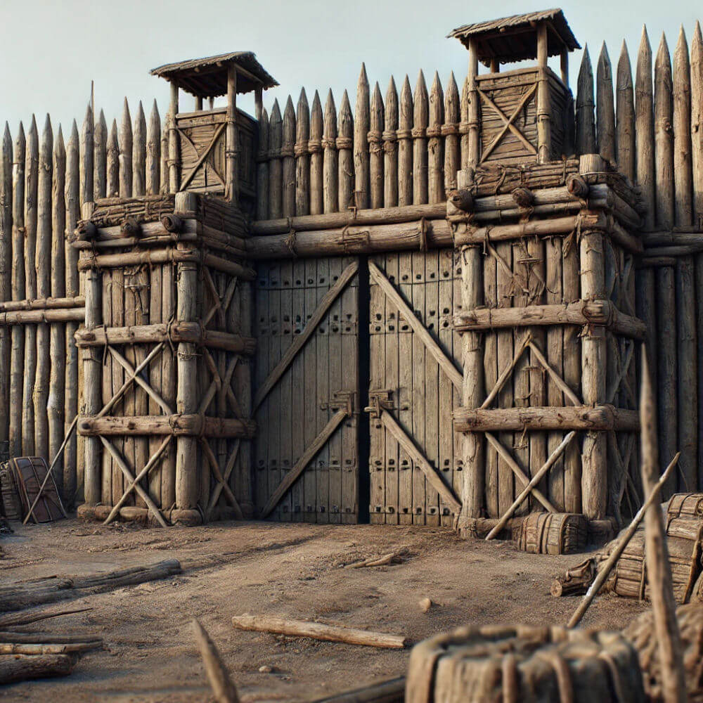 An entrance to a Roman castrum military camp made from wood