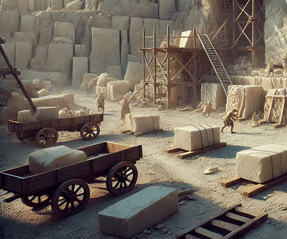 A recreation of a Roman marble quarry