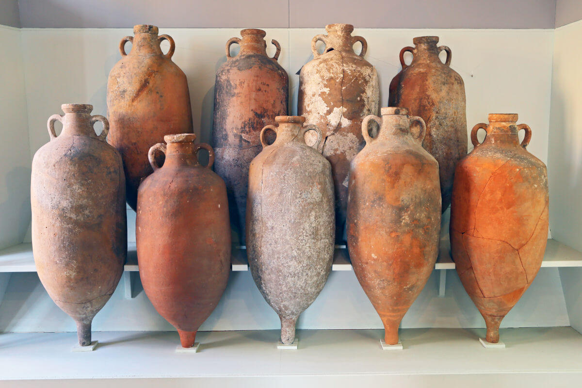 Amphorae recovered from the sea in Tuscany, Italy