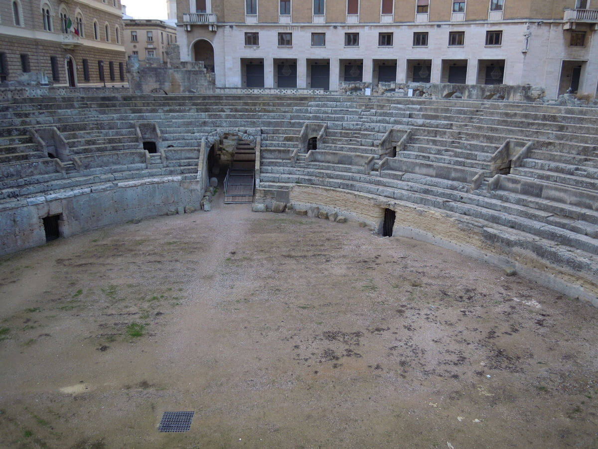 The remains of the amphitheater in Lecce, Italy