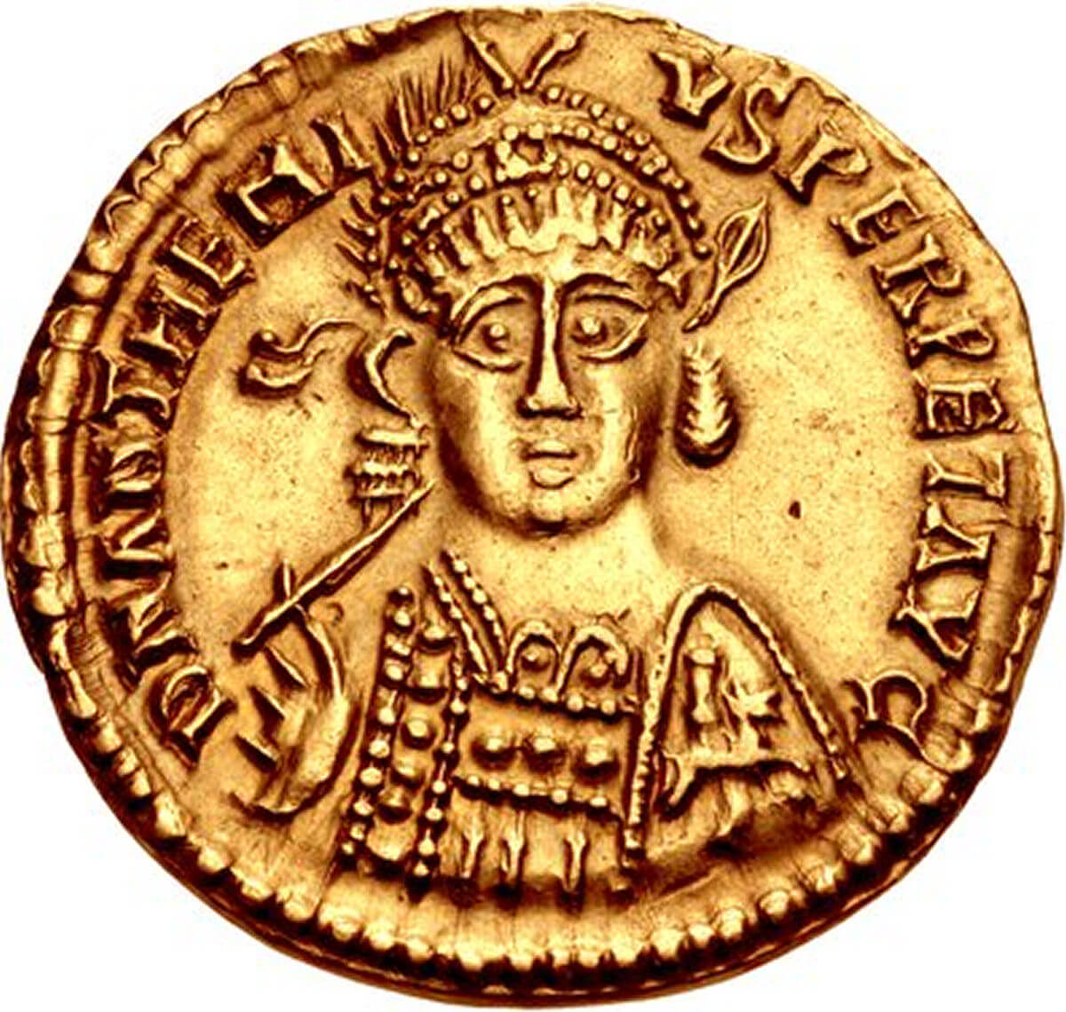 A gold solidus coin of Emperor Anthemius