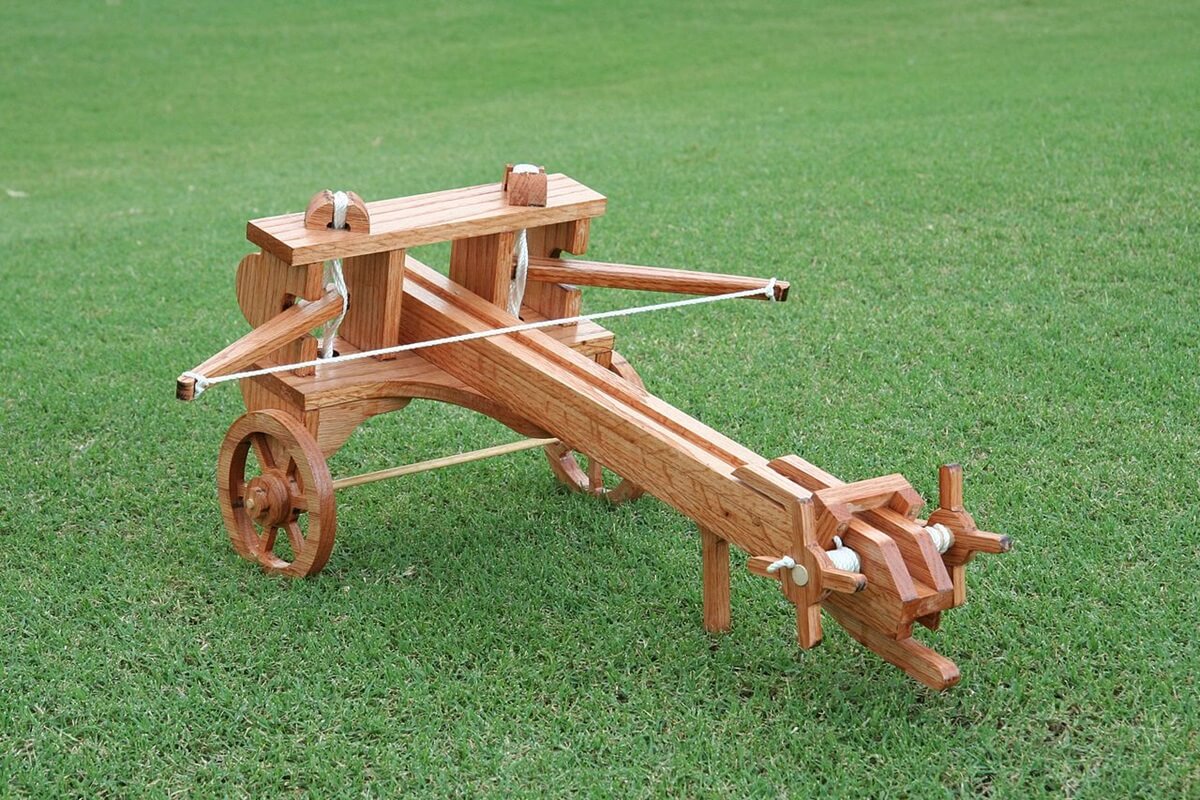 A reconstruction of a Roman ballista catapult