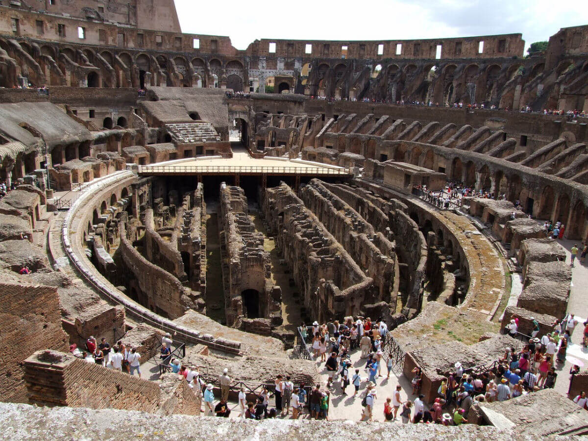 There were many rooms underneath the floor of the Colosseum in Rome, including places to keep the animals