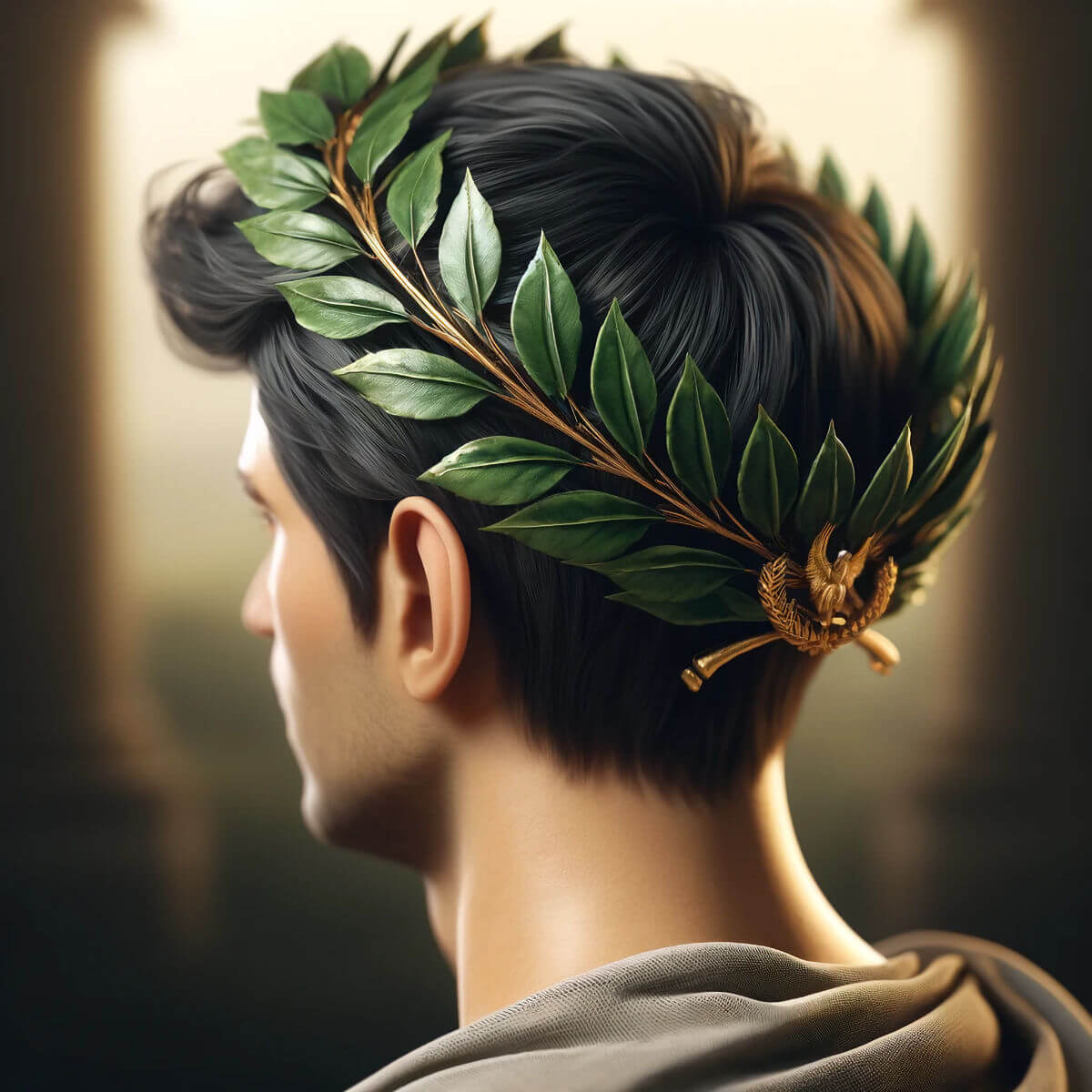 A Roman emperor wearing a laurel wreath crown on his head