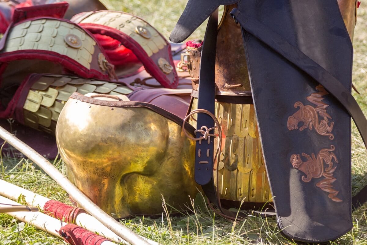 Replica Roman armor on the ground