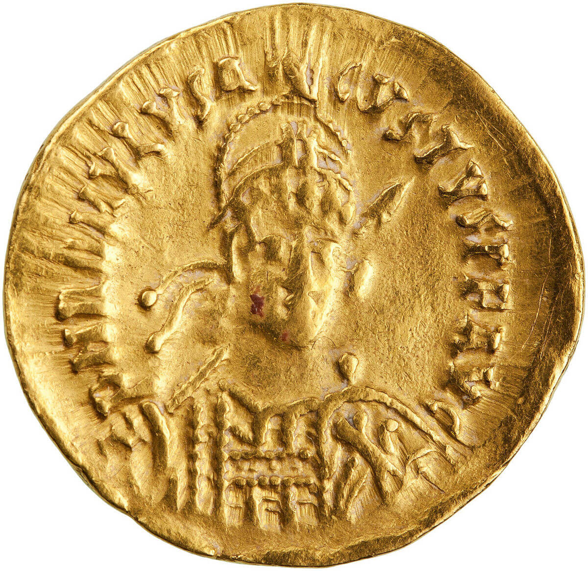 A gold solidus coin featuring Romulus Augustulus