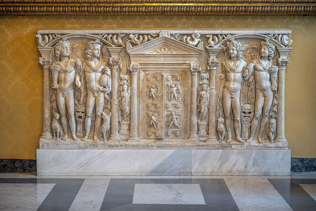 A sarcophagus representing the four seasons, circa 250 AD.