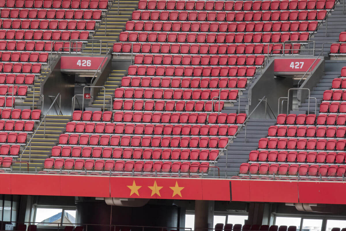 The exits within the seating area of a large sports stadium