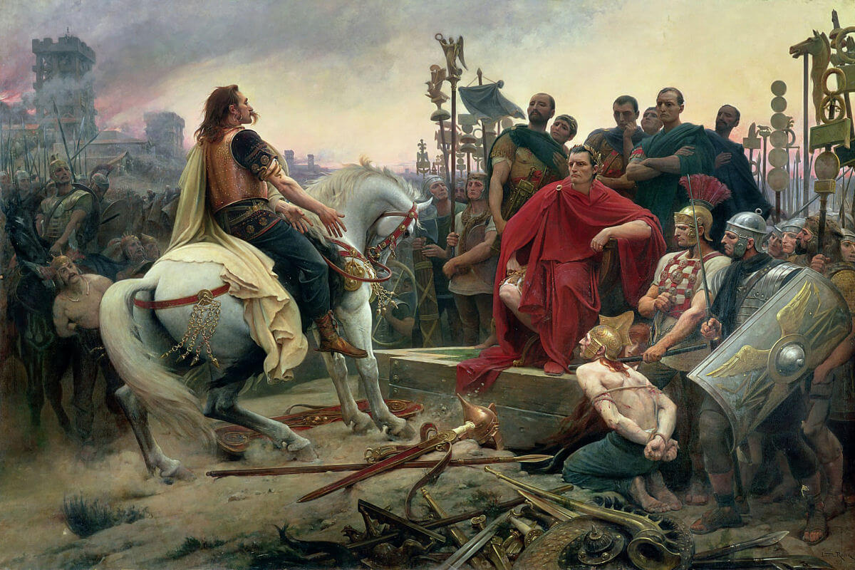 "Vercingetorix throws down his arms at the feet of Julius Caesar" by Lionel Royer (1899)